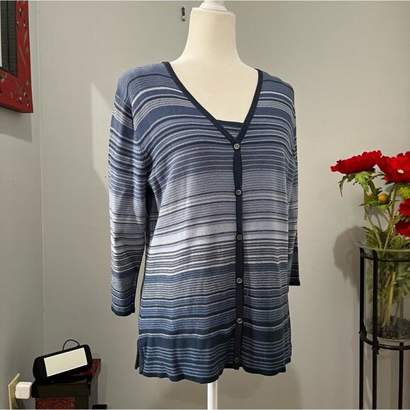 NEW Finity Naturals Silk Striped Multi Tri-Tone Sweater Cardigan Cami Twinset L - Picture 5 of 16
